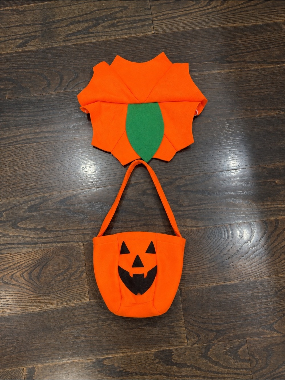 Orange Pumpkin Kids Costume Set with Green Leaf Accent